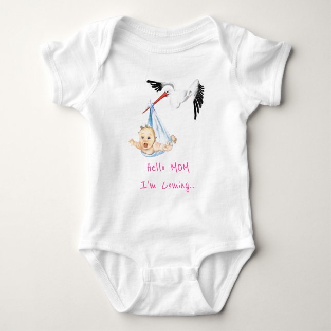 Stork Carrying Baby Bodysuit Mum I'm Coming (Front)
