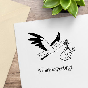 Stork Carrying Baby Bundle Expecting Pregnancy Rubber Stamp