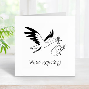 Stork Carrying Baby Bundle Expecting Pregnancy Rubber Stamp