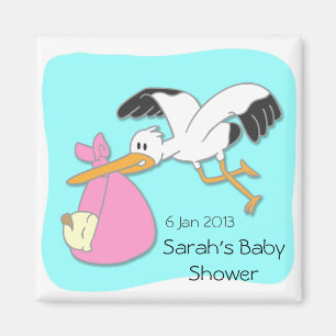 Stork carrying baby cartoon baby shower magnet