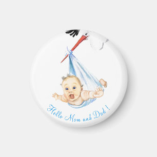 Stork Carrying Baby - Cartoon Drawing Sweet Funny Magnet
