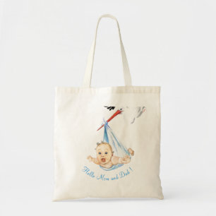 Stork Carrying Baby - Cartoon Drawing Sweet Funny Tote Bag