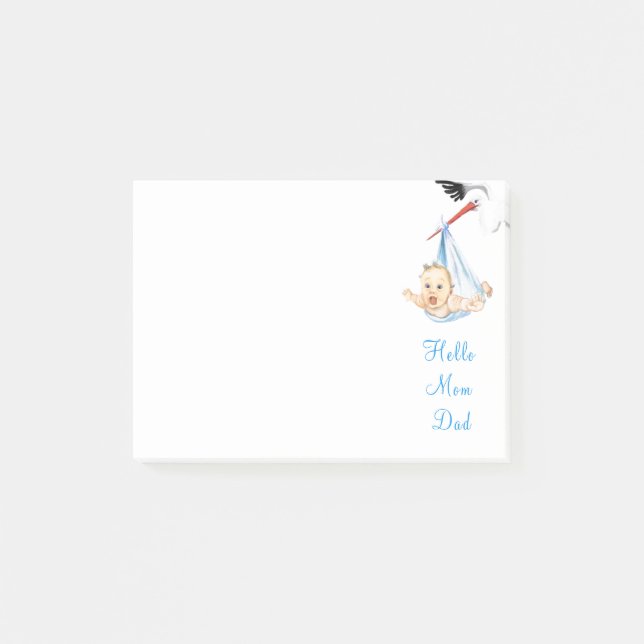 Stork Carrying Baby - Cartoon Sweet Funny Hello Post-it Notes (Front)