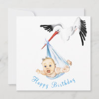 Stork Carrying Baby Funny Birthday Card
