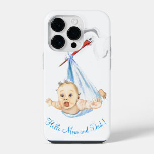 Stork Carrying Baby iPhone Case Hello Mum and Dad