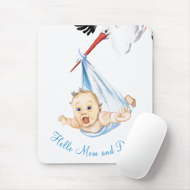 Stork Carrying Baby Mouse Pad (With Mouse)