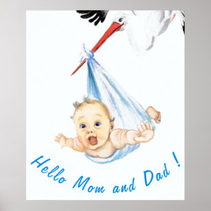 Stork Carrying Baby Poster Painting Fun Your Text