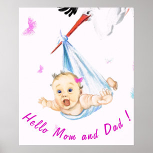 Stork Carrying Baby Poster Painting - Your Text