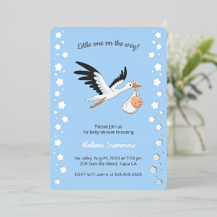 Stork Carrying Baby Selfie Baby Shower Blue