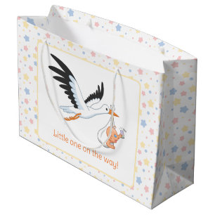 Stork Carrying Baby Selfie Baby Shower Large Gift Bag