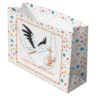 Stork Carrying Baby Selfie Baby Shower Stars Large Gift Bag