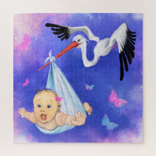 Stork Carrying Baby - Sweet Drawing Fun - Jigsaw Puzzle