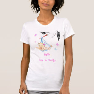 Stork Carrying Baby T-Shirt - Custom Text - Name