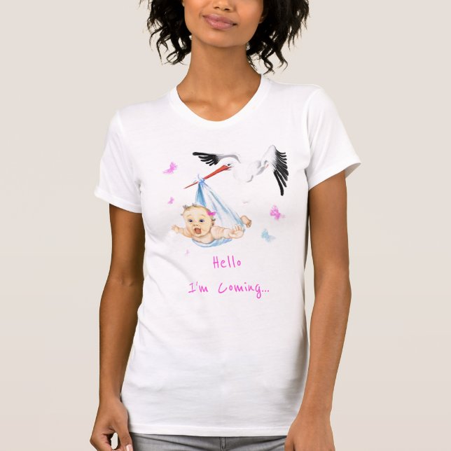 Stork Carrying Baby T-Shirt - Custom Text - Name (Front)
