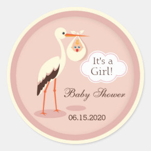Stork carrying cute baby girl Baby Shower Sticker