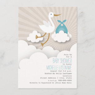 Stork + Clouds Baby Shower - Blue Invitation