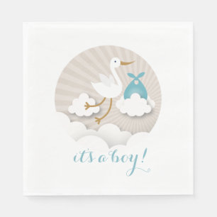 Stork + Clouds Boy Baby Shower Napkins