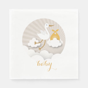 Stork + Clouds Neutral Orange Baby Shower Napkins