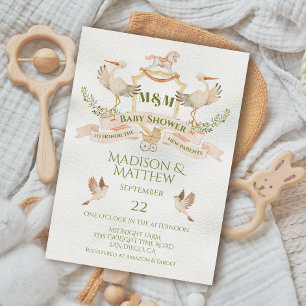 Stork Crest Watercolor Baby Shower Invitation