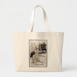 Stork Delivering Baby Vintage Large Tote Bag