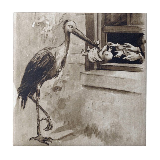 Stork Delivering Baby Vintage Tile (Front)
