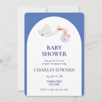 Stork Delivering Little Boy Baby Shower Blue