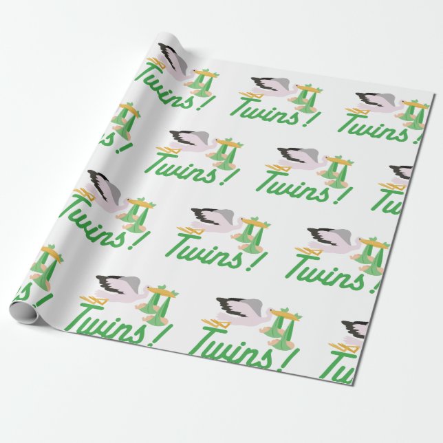Stork Delivering Twins Wrapping Paper (Unrolled)