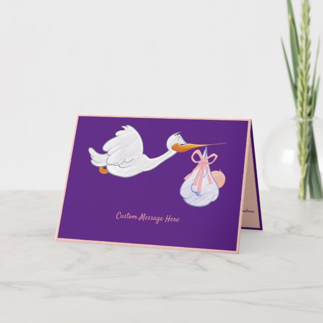 Stork Delivers Girl Baby Shower Announcement Card (Front)