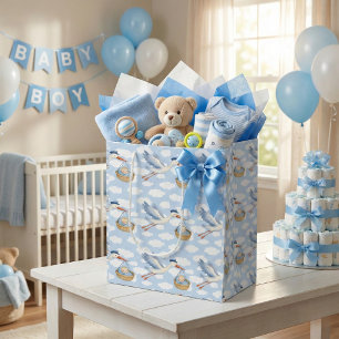 Stork Delivery Baby Boy Cute Blue Medium Gift Bag