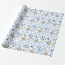 Stork Delivery Baby Boy Wrapping Paper – Cute Blue