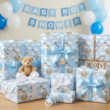 Stork Delivery Baby Boy Wrapping Paper – Cute Blue