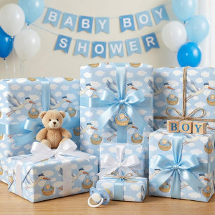 Stork Delivery Baby Boy Wrapping Paper – Cute Blue