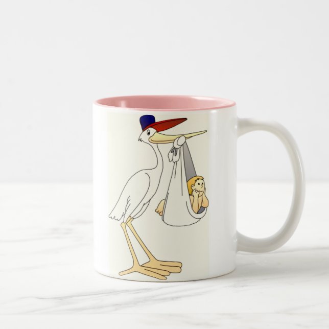 Stork Delivery Baby Two-Tone Coffee Mug (Right)