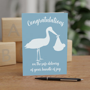 Stork Delivery Blue Boy Baby Congratulations Card