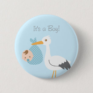 Stork Delivery Cute Baby Boy Shower Party Favour 6 Cm Round Badge