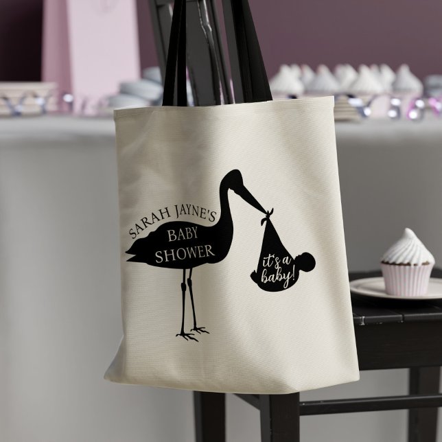 Stork Delivery Parent Name Baby Shower Tote Bag (Creator Uploaded)