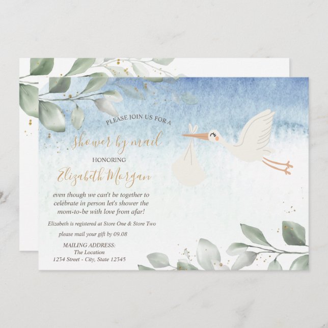 Stork Delivery Virtual Baby Shower By Mail Invitation (Front/Back)