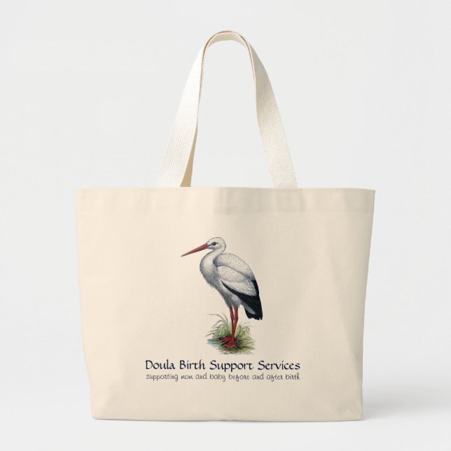 Stork Doula Or Midwife Promotional Large Tote Bag (Front)