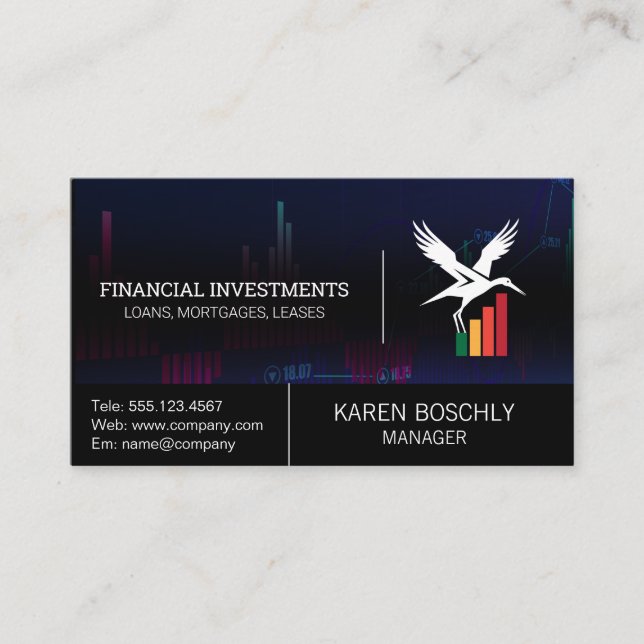 Stork Finance Graph Chart | Investments Business Card (Front)