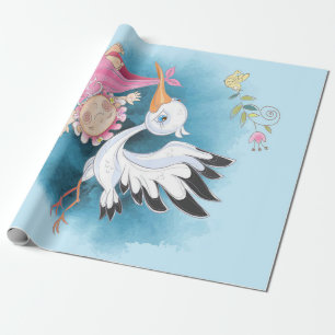 Stork Flies With Baby Girl Gift For Baby Wrapping Paper