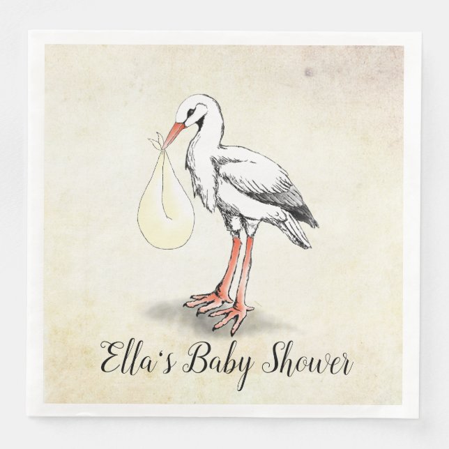 Stork Gender Neutral Baby Shower Napkins (Front)