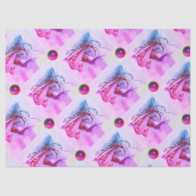 STORK GIRL BABY SHOWER PINK PURPLE GEMSTONES TISSUE PAPER (Front)