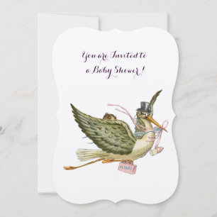 STORK GIRL BABY SHOWER ,silver metallic Invitation