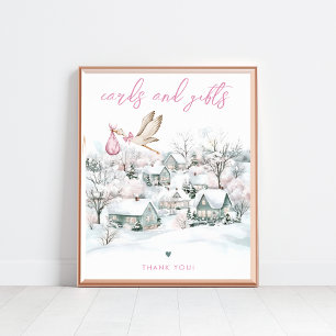 Stork Girl Winter Baby Shower Cards & Gifts Sign