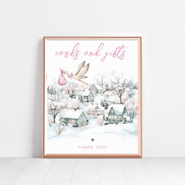 Stork Girl Winter Baby Shower Cards & Gifts Sign (Creator Uploaded)