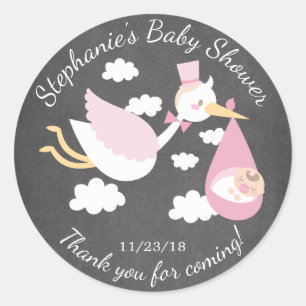 Stork Girls Baby Shower Favour Sticker