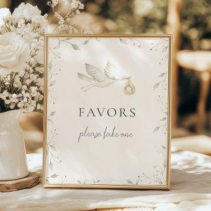 Stork Greenery Baby Shower Favours Sign