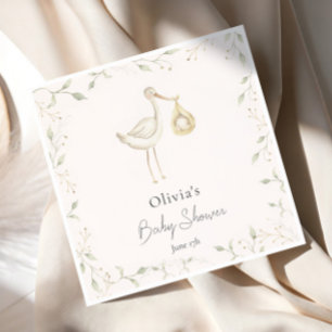 Stork Greenery Baby Shower Napkin