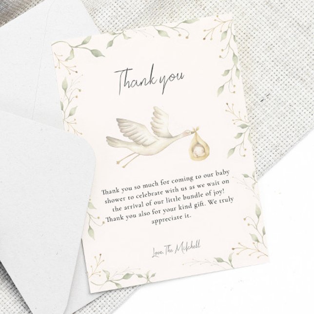 Stork Greenery Baby Shower Thank You Card (Creator Uploaded)