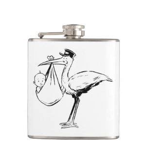 Stork Holding A Baby Flask